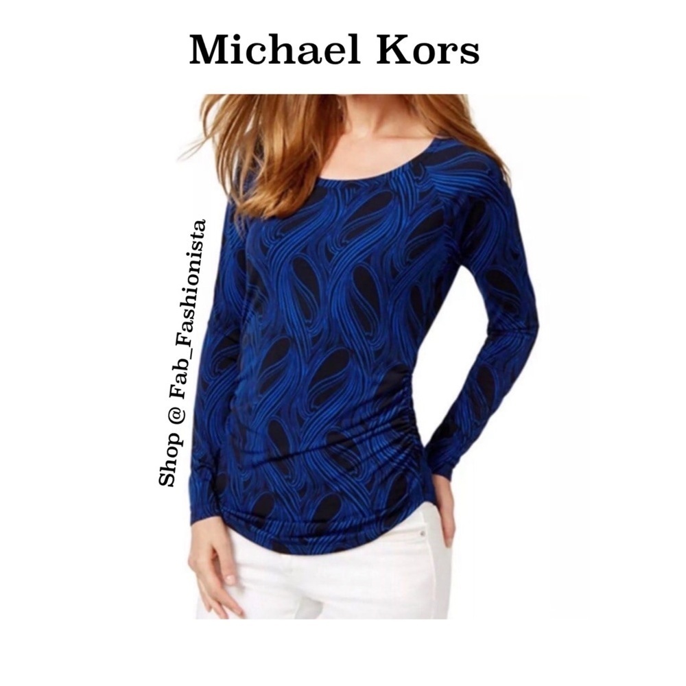 MICHAEL Michael Kors Blue Patterned Long Sleeve Top